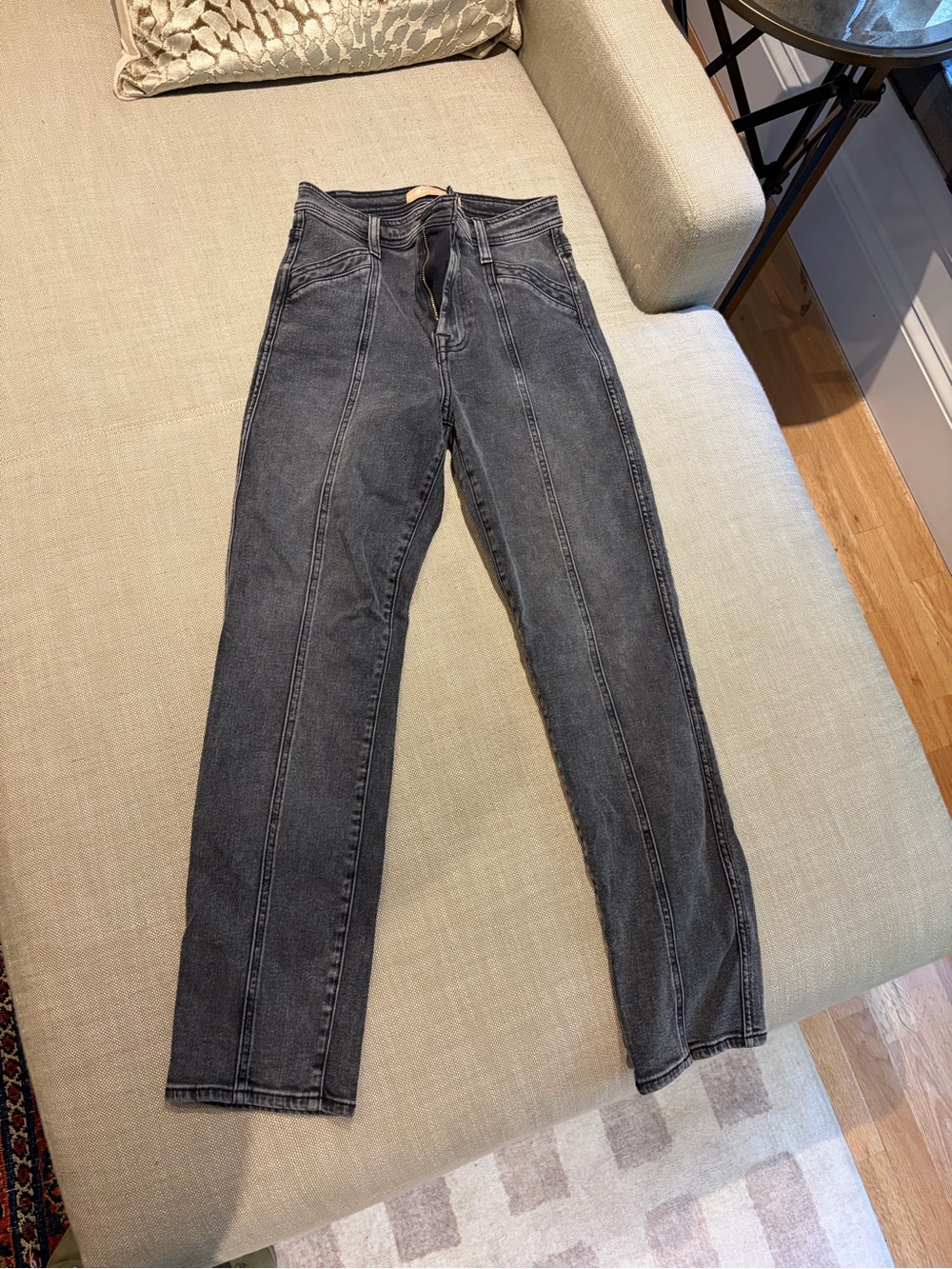 7 For All Mankind High-Rise Black Washed Straight Jeans